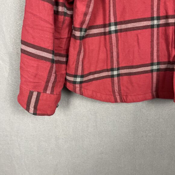 COLUMBIA Shirt Mens XL Red Plaid Fleece Lined Button Up Shacket Workwear Camping - Picture 4 of 11